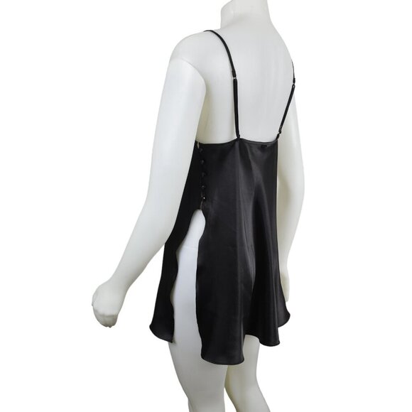 La Senza Slip Dress Nightgown Side Slits Lingerie Black Teddy Size Large - Picture 9 of 12
